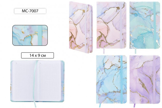 Ежедневник А6- 80л клетка, обложка с золотым тиснением, на резинке, Basir/МС-7007 (24)