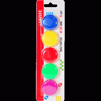 Магнит для доски офисной "deVENTE" Ø 35 мм, 5 шт, цвета ассорти, в картонном блистере