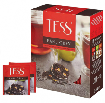 Чай TESS "Earl Grey" черный с бергамотом с цедрой лимона, 100 пакетиков в конвертах по 1,8 г, 1251-09
