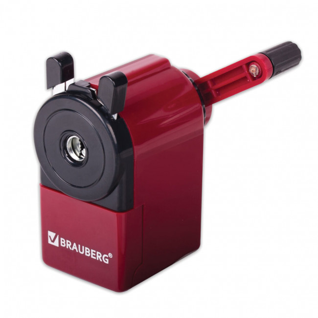 Точилка механическая BRAUBERG "JET", металлический механизм, черный/бордовый