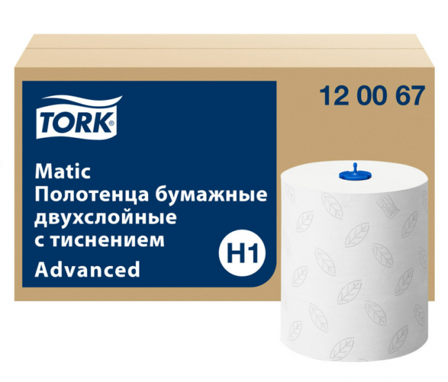 Полотенца бумажные рулонные 150 м, TORK Matic (Система H1) ADVANCED, 2-слойные, белые, КОМПЛЕКТ 6 рулонов