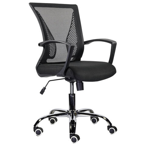 Кресло BRABIX "Wings MG-304", пластик черный, хром, сетка, черное Кресло BRABIX "Wings MG-304", пластик черный, хром, сетка, черное