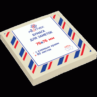 Клейкая бумага для заметок 76x76мм, 80 листов, офсет 75 г/м², желтая, Attomex