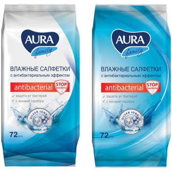 Салфетки влажные, 72 шт., AURA "Family", антибактериальные, для всей семьи (4607068626065)