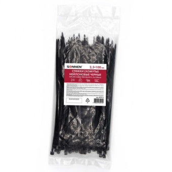 Стяжка (хомут) нейлоновая сверхпрочная POWER LOCK, 2,5х100 мм, КОМПЛЕКТ 100 шт., черная, SONNEN