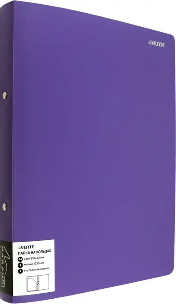 Папка на кольцах "deVENTE. Marandi" A4 (240x310x35 мм) 2 кольца Ø 30 мм, 650 мкм, фактура "песок" на 250 листов бумаги или 50 вкладышей, внутренний карман 160 мкм, индивидуальная упаковка, непрозрачная лавандовая
