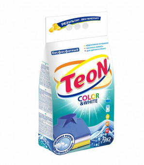 Стиральный порошок для всех типов стирки 9 кг TEON Color&White, бесфосфатный