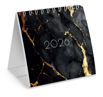 Календарь-домик настольный на гребне, 2026 г., BRAUBERG, 101х101 мм, "Black marble"