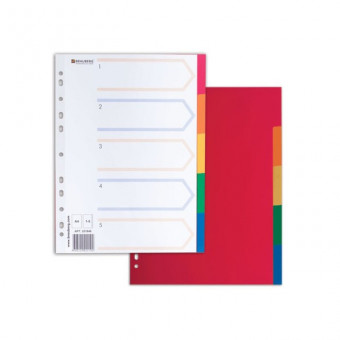 Разделитель пластиковый BRAUBERG, А4, 5 листов, по цветам, оглавление