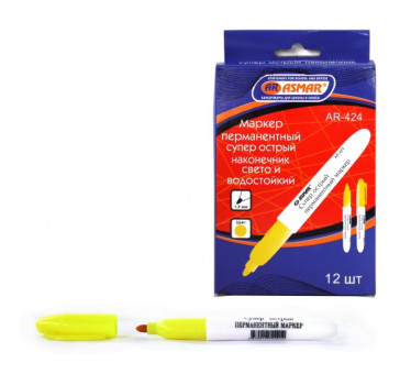 МАРКЕР "ASMAR" ПЕРМАНЕНТНЫЙ СУПЕР ОСТРЫЙ НАКОНЕЧНИК, СВЕТО- И ВОДОСТОЙКИЙ /ЖЕЛТЫЙ