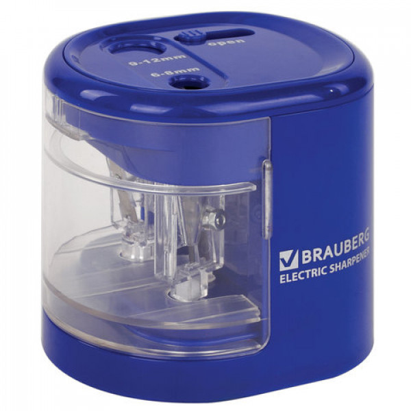 Точилка электрическая BRAUBERG "STANDARD", 2 отверстия для карандашей (включая утолщенные), питание от 4 батареек АА
