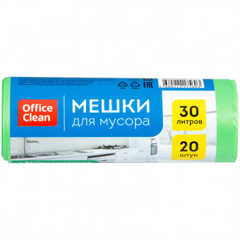 Мешки для мусора 30л OfficeClean биоразлагаемые, ПНД, 50*60см, 10мкм, 20шт, прочные, зеленые, в рулоне (10/60)