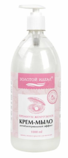 Мыло-крем жидкое с АНТИБАКТЕРИАЛЬНЫМ ЭФФЕКТОМ 1 л ЗОЛОТОЙ ИДЕАЛ "Премиум жемчужное", дозатор