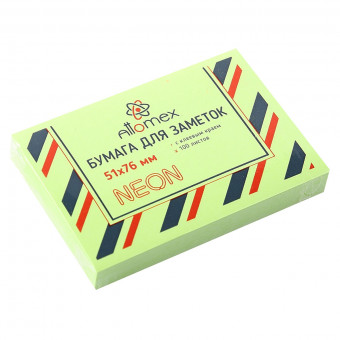 Клейкая бумага для заметок 51x76 мм 100 л, офсет 75 г/м², неоновая зеленая, Attomex/2010904 (12)