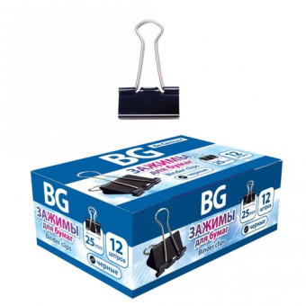 Зажимы для бумаг 25мм, 12 шт., черные, картонная коробка BG (12)