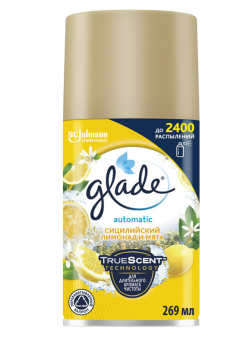 Сменный баллон 269 мл, GLADE "Сицилийский лимонад и мята", для автоматических освежителей, универсальный
