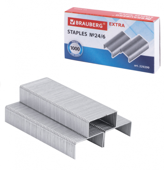Скобы для степлера цинковое покрытие №24/6, 1000 штук, BRAUBERG "EXTRA", до 30 листов, 229299 Скобы для степлера цинковое покрытие №24/6, 1000 штук, BRAUBERG "EXTRA", до 30 листов, 229299