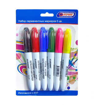 НАБОР МАРКЕРОВ острые перманентные "ASMAR" 6 цв.