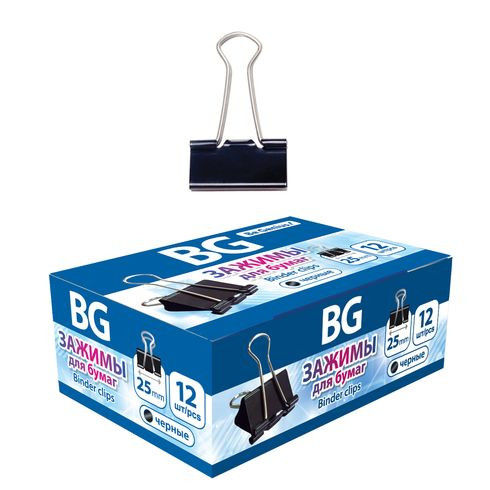Зажимы для бумаг 25мм, BG, 12 шт., черные, картонная коробка (12) Зажимы для бумаг 25мм, BG, 12 шт., черные, картонная коробка (12)