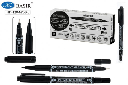 CD Маркер: перманентный, 2-сторонний, с одной стороны-острый наконечник, с другой-супертонкий /чёрный цв./, 1,0/0,5 mm/