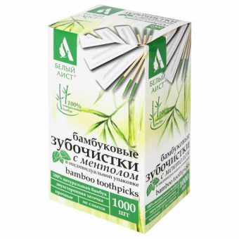 Зубочистки с ментолом бамбуковые 1000 шт. в индивидуальной упаковке, БЕЛЫЙ АИСТ