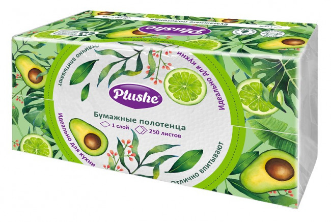 Полотенце бумажное листовое 250л, 1слой, белые, Plushe Home V250