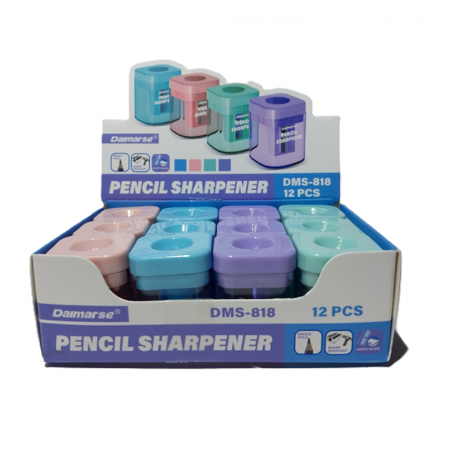 Точилка пластиковая 1 отверстие, квадратный контейнер, ассорти 4 цвета, Daimarse/DMS818 (12) Точилка пластиковая 1 отверстие, квадратный контейнер, ассорти 4 цвета, Daimarse/DMS818 (12)