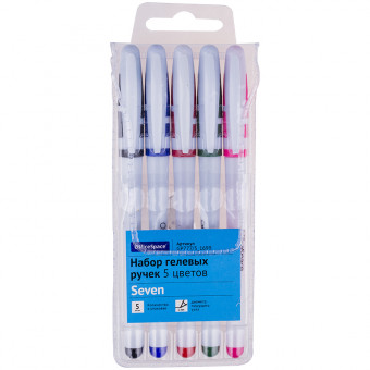 Набор гелевых ручек OfficeSpace 5цв., белый корпус, 1,0мм, европодвес