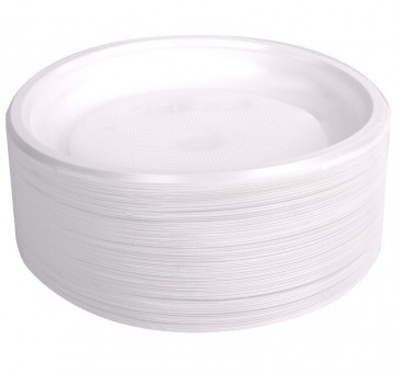 Одноразовые тарелки десертные, КОМПЛЕКТ 100 шт., пластик, d=165 мм, СТАНДАРТ, белые, ПП, холодное/горячее, LAIMA, 607388