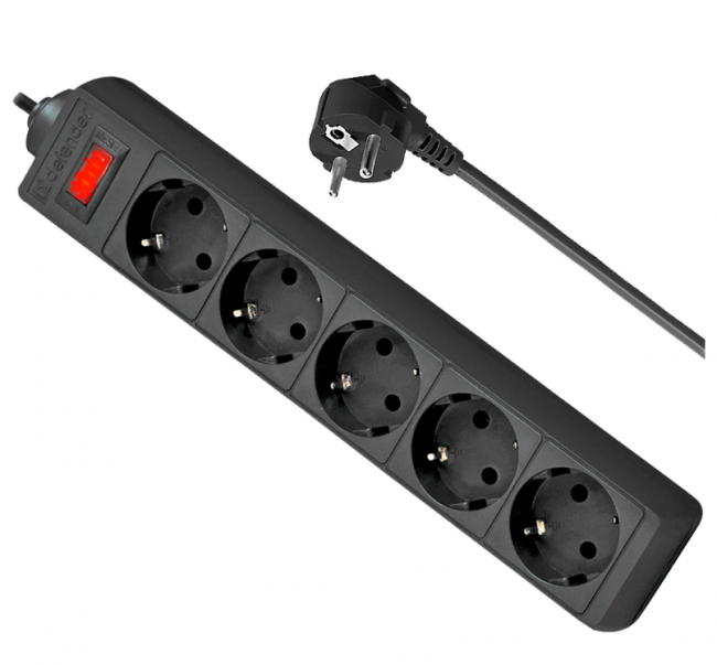 Сетевой фильтр DEFENDER ES, 5 розеток, 1,8 м, черный